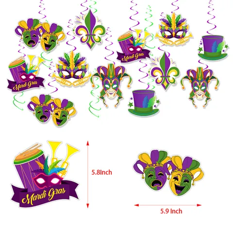 Mardi Gras Decorazioni a Spirale Pendenti Festa di Carnevale Soffitto Plastica Carta Maschera Corona Giglio Modello Forniture Festive