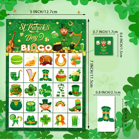 Tarjetas de Juego de Bingo de San Patricio Con Patrones de Trébol Duende Niños Adultos Suministros Fiesta Irlandesa Juegos de Mesa