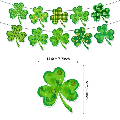 St. Patrick's Day Decoration Set Green Shamrock Pull Flag Banner With Clover Cards And Plastic Swirls For Irish Party Home Decor