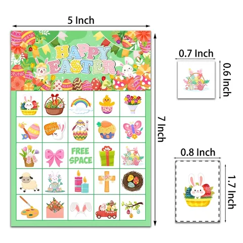 Happy Easter Bingo Game Cards Including Player Boards And Calling Chips With Bunny Egg Patterns For Kids Group Party Activity