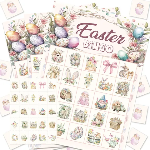 Easter Bingo Game Cards Watercolor Rabbit Egg Floral Pattern Paper Party Favors For Kids Family School Spring Activity
