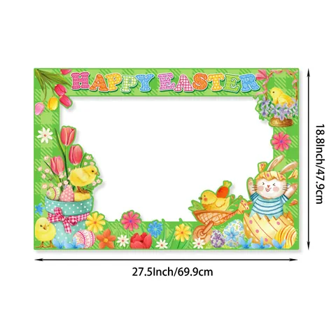 Easter Photo Booth Frame Prop Green Gingham Paper Bunny Chick Egg Happy Easter Party Decorations Photo Studio Accessories