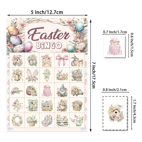 Easter Bingo Game Cards Watercolor Rabbit Egg Floral Pattern Paper Party Favors For Kids Family School Spring Activity