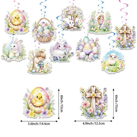 Decorazioni Appese a Spirale di Pasqua Soffitto Carta Plastica Coniglio Uova Pulcino Agnello per Festa Casa Celebrazione