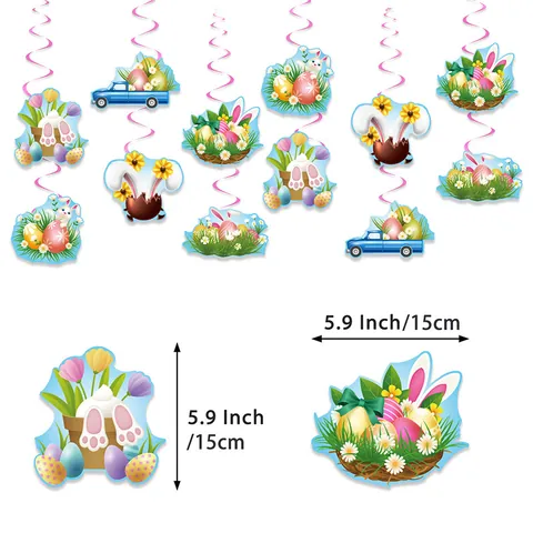Kit de Décoration de Fête de Pâques Lapin Œuf Spirales Suspendues pour Maison Intérieur Ornement Vacances Joyeuses Pâques Articles