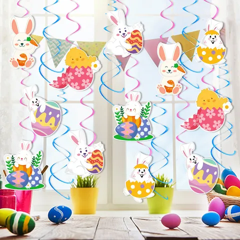 Pascua Decoraciones de Remolinos Colgantes Conejo Huevos Pollito Tarjetas de Papel Decoración de Techo Para Hogar Fiesta Interior