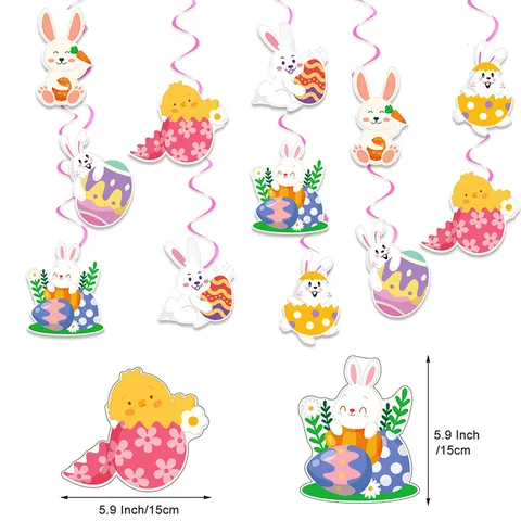 Pascua Decoraciones de Remolinos Colgantes Conejo Huevos Pollito Tarjetas de Papel Decoración de Techo Para Hogar Fiesta Interior