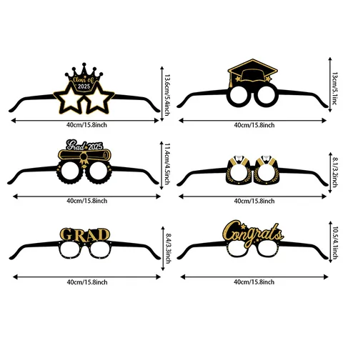 Abschluss Saison 2025 Party Foto Requisiten Brille Schwarz Gold Papier Dekorative Brillen Für Absolventen Feier Partybedarf
