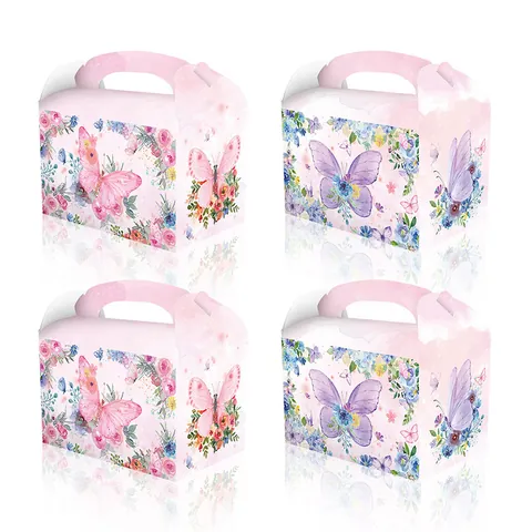 Boîtes Cadeaux Papier Papillon Floral Faveurs Fête Anniversaire Friandises Rose Violet Carton Boîte à Main