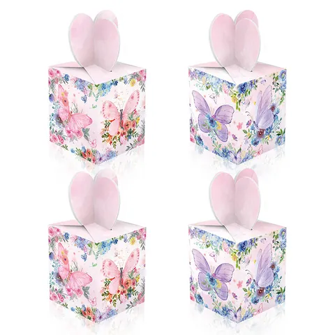 Schmetterling Blumen Weißer Karton Geschenkbox Herzform Deckel Süßigkeitenbox Für Geburtstag Hochzeit Party Papier Geschenkverpackung