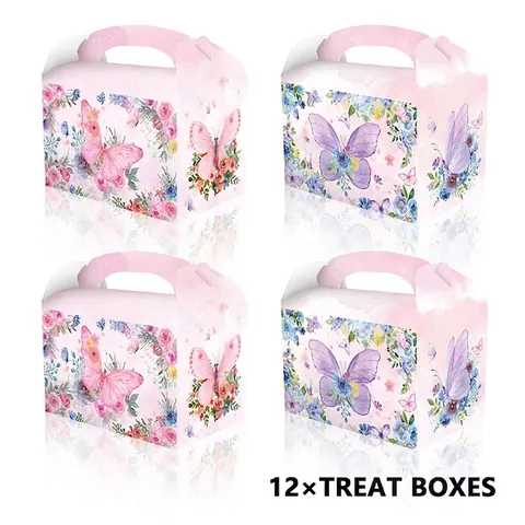 Boîtes Cadeaux Papier Papillon Floral Faveurs Fête Anniversaire Friandises Rose Violet Carton Boîte à Main
