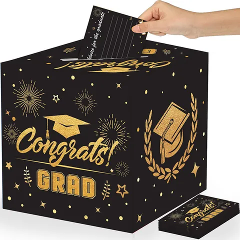 Abschlussfeier Kartenbox Set Glückwunsch GRAD Papier Quadratische Kartensammlung Box Mit Ratschlägen Karten Für Abschlusszeremonie Party Dekoration