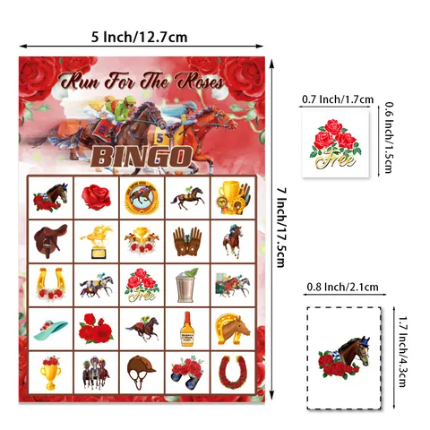 Kentucky Derby Horse Racing Theme Bingo Game Cards Run For The Roses Party Favors For Family Interaction Entertainment Kit