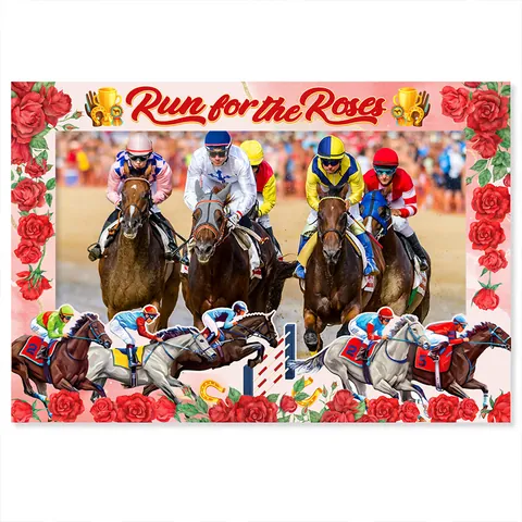 Cadre de Photobooth Course de Chevaux Derby du Kentucky Run For The Roses Fleur Rouge Trophée Jockey Papier Accessoire Selfie Pour Fête Déco
