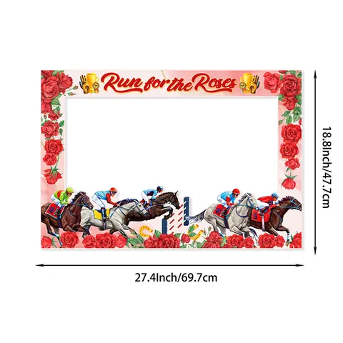 Cadre de Photobooth Course de Chevaux Derby du Kentucky Run For The Roses Fleur Rouge Trophée Jockey Papier Accessoire Selfie Pour Fête Déco