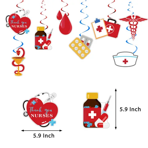 Thank You Nurses Day Hanging Swirl Decorations Medical Graduation Party Supplies Stethoscope Nurse Hat Spiral Ornaments Set