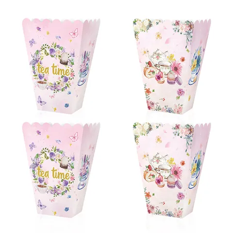 Blumentee Thema Einweg Popcorn Schachteln Rosa Nachmittagstee Snack Box Für Geburtstag Party Geschirr Dekoration