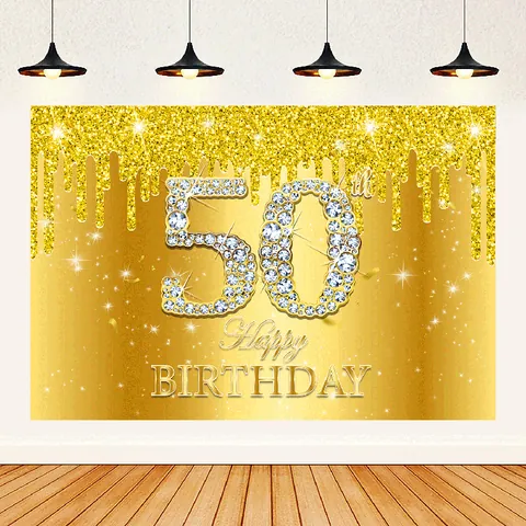 Sfondo di Buon Compleanno Oro Diamante Banner per Decorazione Festa Anniversario Pietra Miliare Fotografia Sfondo Appeso a Parete