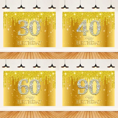 Sfondo di Buon Compleanno Oro Diamante Banner per Decorazione Festa Anniversario Pietra Miliare Fotografia Sfondo Appeso a Parete