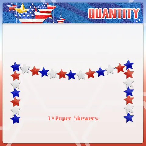 USA Independence Day Red White Blue Glitter Star Paper Garland Patriotic Party Decoration Hanging Banners For Home Celebration
