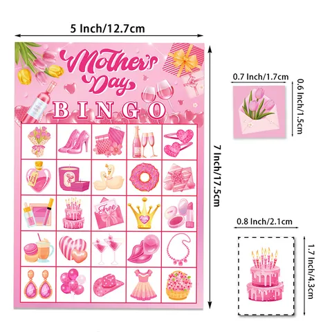 Mother's Day Bingo Game Cards Set Pink Paper Party Game For Family Gathering Event Activities Festive Celebration Supplies