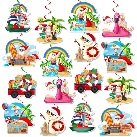Set Decorazioni Natale A Luglio Babbo Natale Tropicale Fenicottero Spirali Appese Per Feste Estive