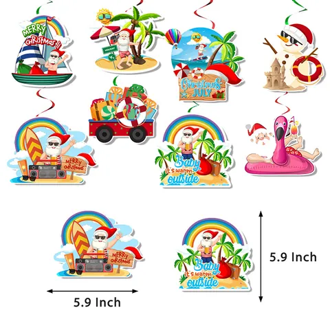 Set Decorazioni Natale A Luglio Babbo Natale Tropicale Fenicottero Spirali Appese Per Feste Estive