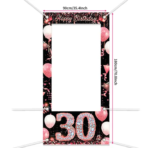 Pancarta de Accesorio para Fotos de Feliz Cumpleaños Oro Rosa Negro Fondo de Fotografía Calado para Decoraciones de Fiesta