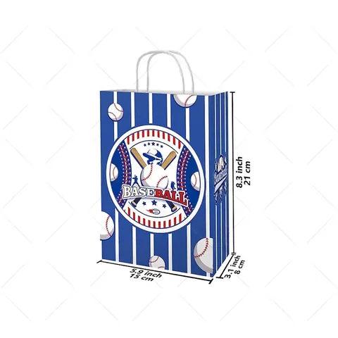Baseball Theme Sports Party Favor Gift Bags White Kraft Paper Snack Candy Treat Bags With Handles For Birthday Decorations