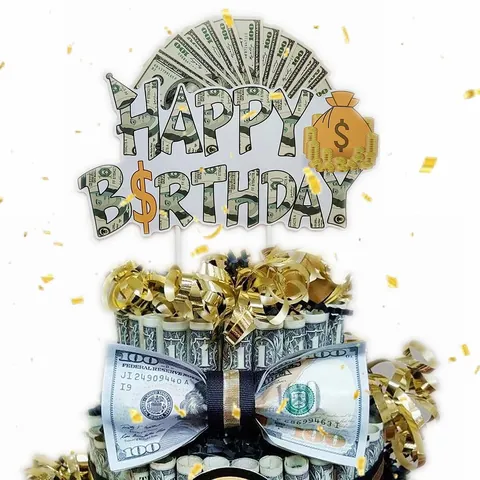 Set de Decoración de Fiesta de Cumpleaños con Tema de Dólar Banner de Papel Globos de Látex Topper de Pastel Adornos en Espiral