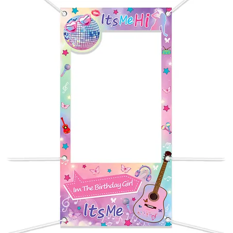 Gitarre Schmetterling Musik Thema Geburtstag Mädchen Fotobox Hintergrund Pink Lila Verlauf Party Deko Banner Foto Requisite