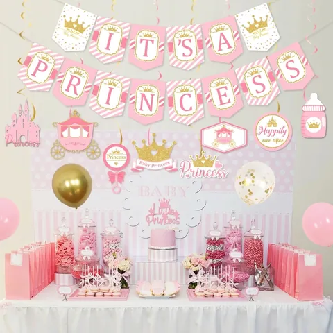 Kleine Prinzessin Geburtstag Party Dekoration Set Rosa Gold Banner Latex Ballons Tortenaufsätze Für Mädchen Babyparty Feier