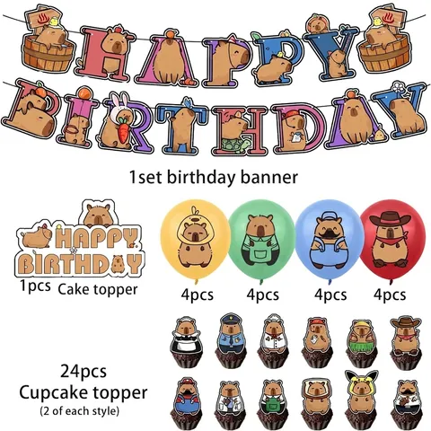Capybara Thema Happy Birthday Party Dekorationsset Mit Cartoon Tier Banner Kuchendekoration Und Latex Luftballons Partyzubehör