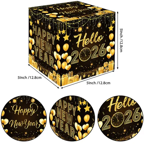 2026 Nouvel An Boîte Surprise Tirage d'Argent Ensemble Noir Or Boîte en Papier Pour Décoration de Fête Avec Carte Et Sacs