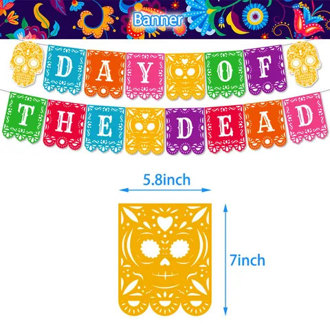 Decoraciones Fiesta Día De Los Muertos Pancarta Topper Pastel Globos Látex Mexicano Fiesta Calaveras Floral Decoración