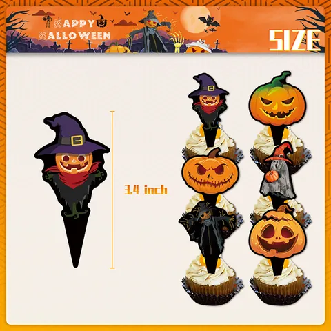 Halloween Multi-Layer Paper Cupcake Stand Set Cardboard Orange Black Pumpkin Ghost Pattern Party Cake Decorations Wrappers Toppers