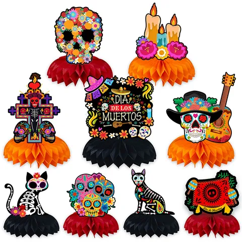 Centros De Mesa De Nido De Abeja Mexicano Día De Los Muertos Calavera De Azúcar Papel Floral Decoración Dia De Los Muertos