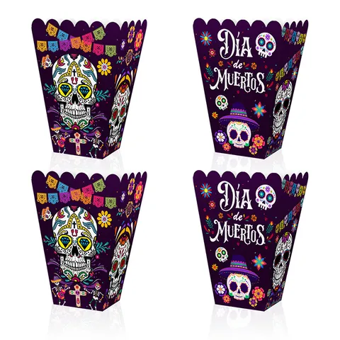 Tag Der Toten Popcorntüten Lila Zuckerschädel Muster Papier Süßigkeiten Geschenkboxen Für Mexikanische Halloween Party Deko