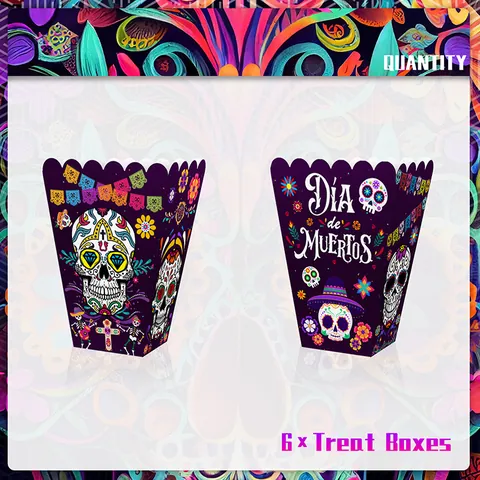 Tag Der Toten Popcorntüten Lila Zuckerschädel Muster Papier Süßigkeiten Geschenkboxen Für Mexikanische Halloween Party Deko