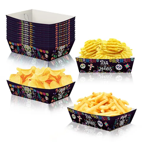 Vassoi per Alimenti Día De Muertos Scatole per Snack in Carta Motivo a Teschio di Zucchero Stile Folk Messicano Forniture per Feste