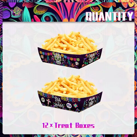 Vassoi per Alimenti Día De Muertos Scatole per Snack in Carta Motivo a Teschio di Zucchero Stile Folk Messicano Forniture per Feste