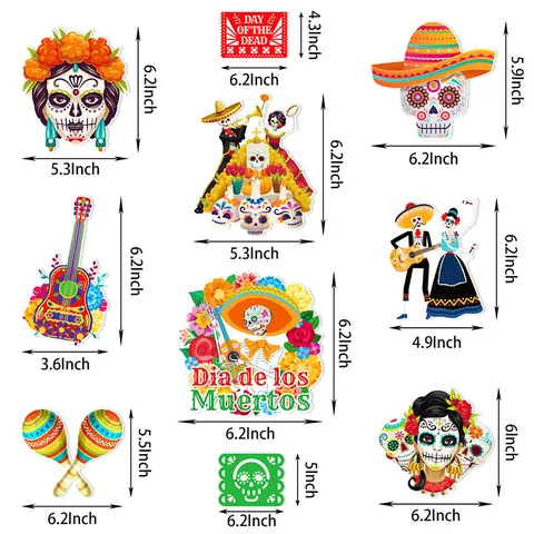 Mexikanisches Tag der Toten Party Dekorationsset Mit Anhängern Und Spiralhängern Papier PVC Zuckerschädel Sombrero Hängende Ornamente