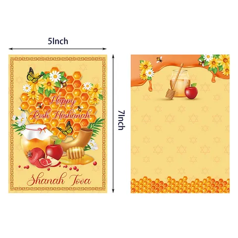 Tarjetas de Invitación para el Año Nuevo Judío Rosh Hashanah Sobres Patrón de Manzana Miel Flor Shanah Tova Tarjetas de Felicitación para Fiesta Celebración Artículos de Papel