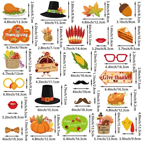 Thanksgiving Photo Booth Props Turkey Pumpkin Maple Leaf Pilgrim Hat Paper Cardboard Selfie Props For Autumn Harvest Party Decoration