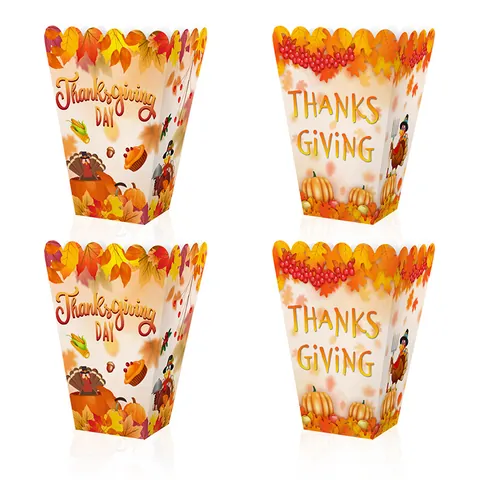 Scatole per Popcorn del Ringraziamento in Carta con Motivi di Tacchino Zucca Foglie d'Acero Contenitori per Snack per Feste del Raccolto Autunnale