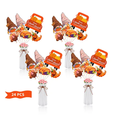Juego de Decoraciones para Jarrones de Acción de Gracias Otoño Cosecha Gnomo Pavo Calabaza Adornos de Papel para Mesa Fiesta