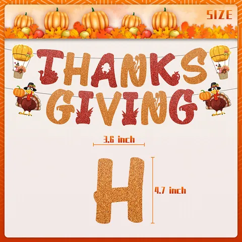 Thanksgiving Banner Garland Cake Toppers Glitter Paper Autumn Harvest Pumpkin Turkey Maple Leaf Acorn Home Party Decor