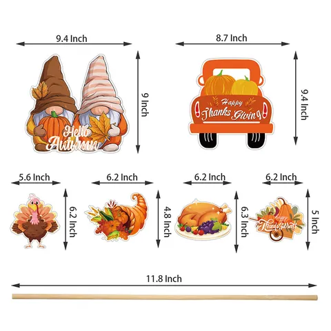 Juego de Decoraciones para Jarrones de Acción de Gracias Otoño Cosecha Gnomo Pavo Calabaza Adornos de Papel para Mesa Fiesta