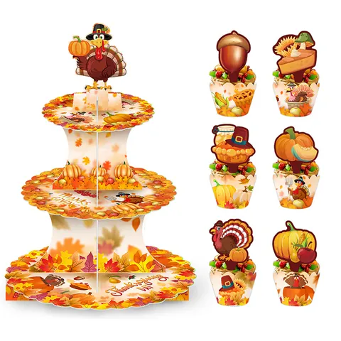 Soporte para Cupcakes de Papel Acción de Gracias Toppers Envolturas Calabaza Pavo Hoja de Arce Cosecha Decoración de Fiesta