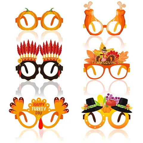 Thanksgiving Party Paper Glasses Pumpkin Turkey Photo Props Holiday Celebration Decoration Kids Adults Accessory